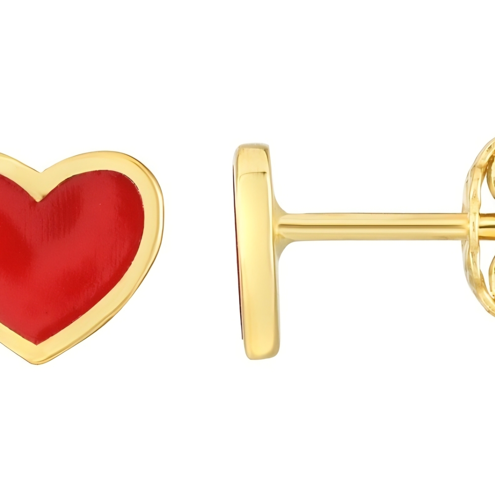 Macy's Mini Red and Gold Heart Earrings W/ Box & Dustbag